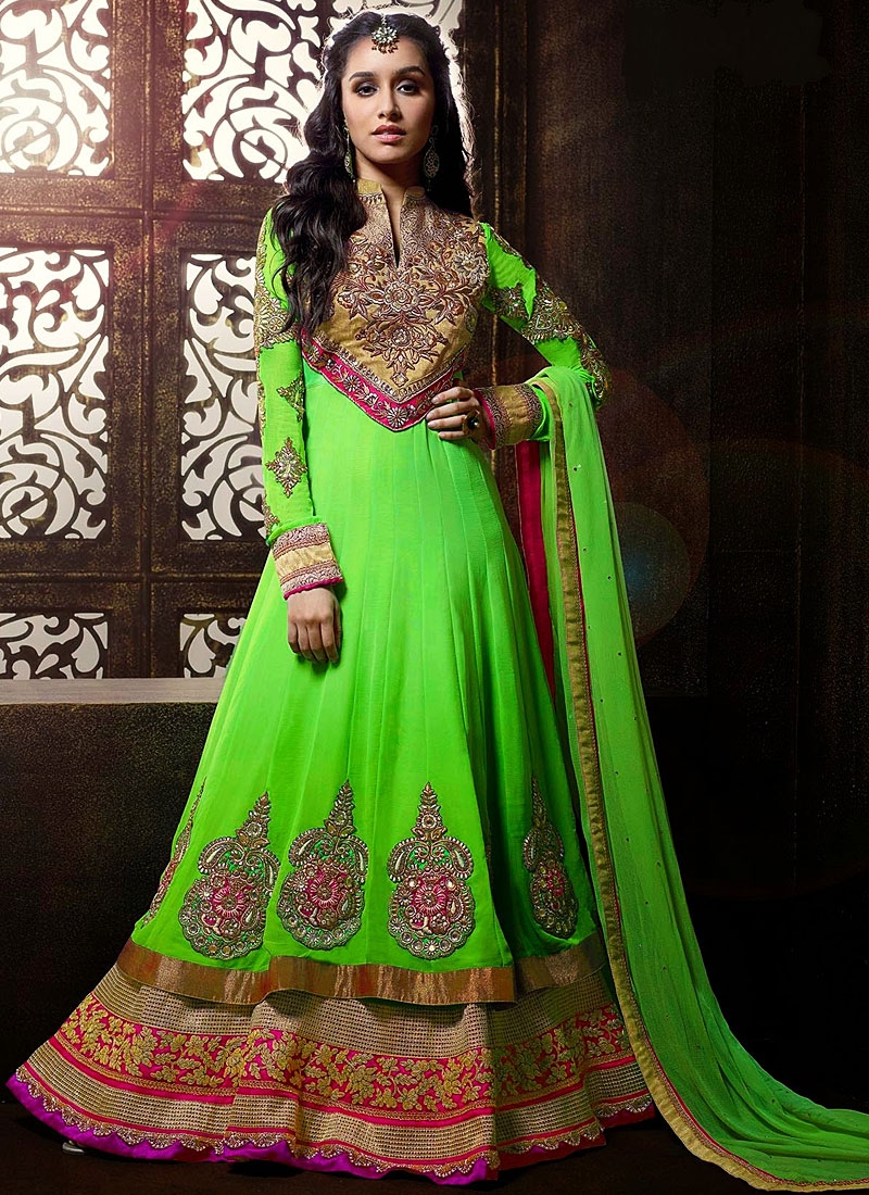 Shraddha Kapoor Green Embroidery Georgette Anarkali Suit