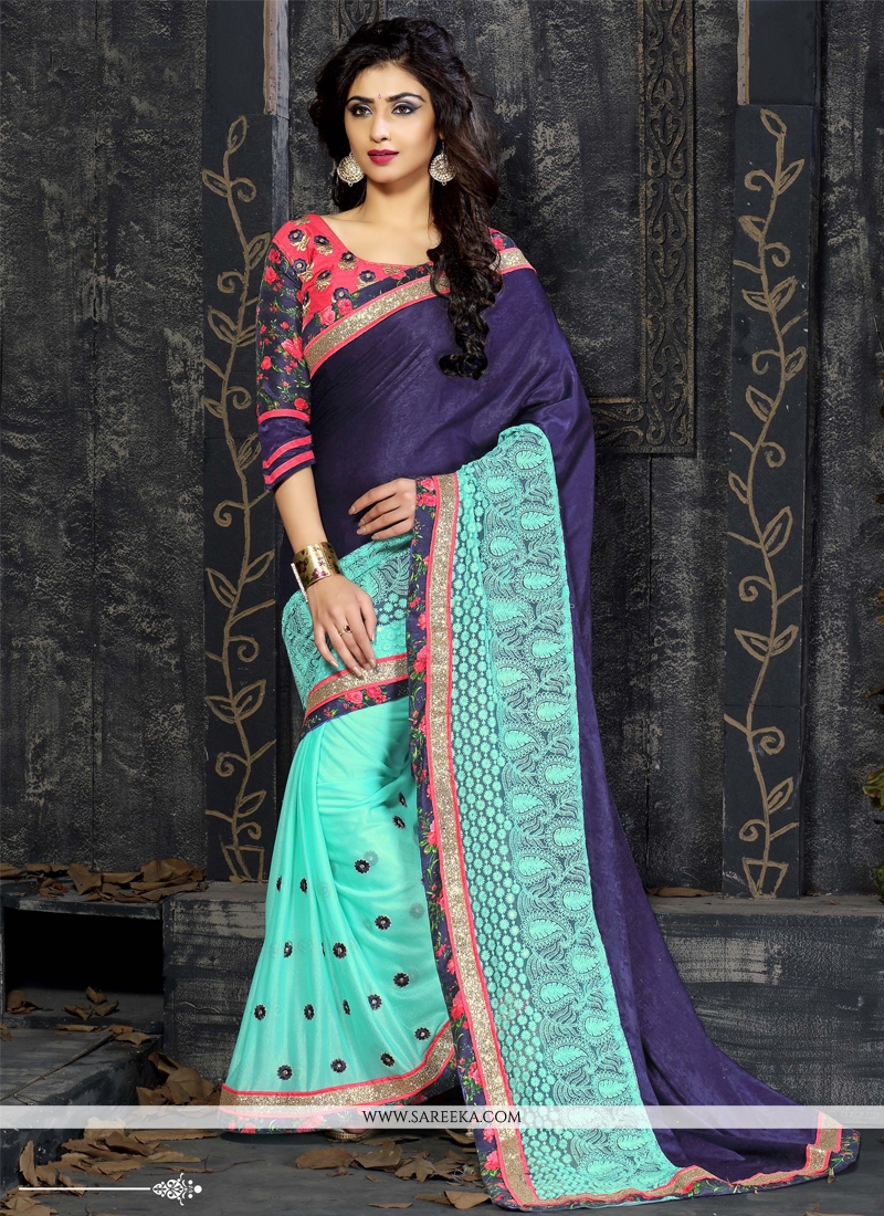 Blue Velvet Designer Saree