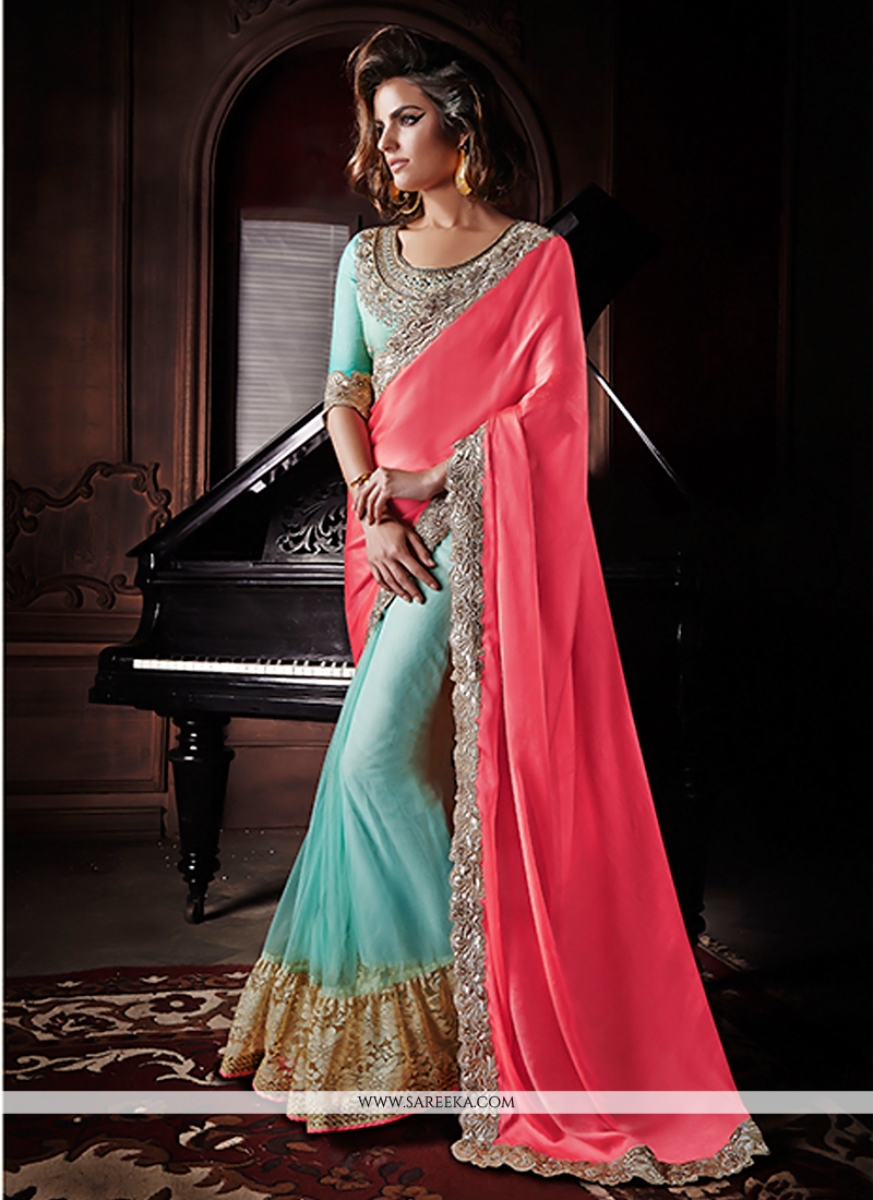 Buy Sky Blue Georgette Saree With Blouse Piece online-Karagiri