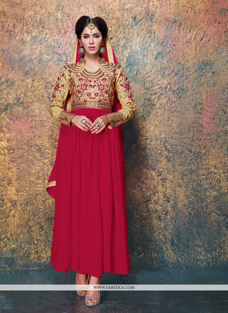 Embroidered work georgette red anarkali suit Embroidered work georgette red anarkali suit