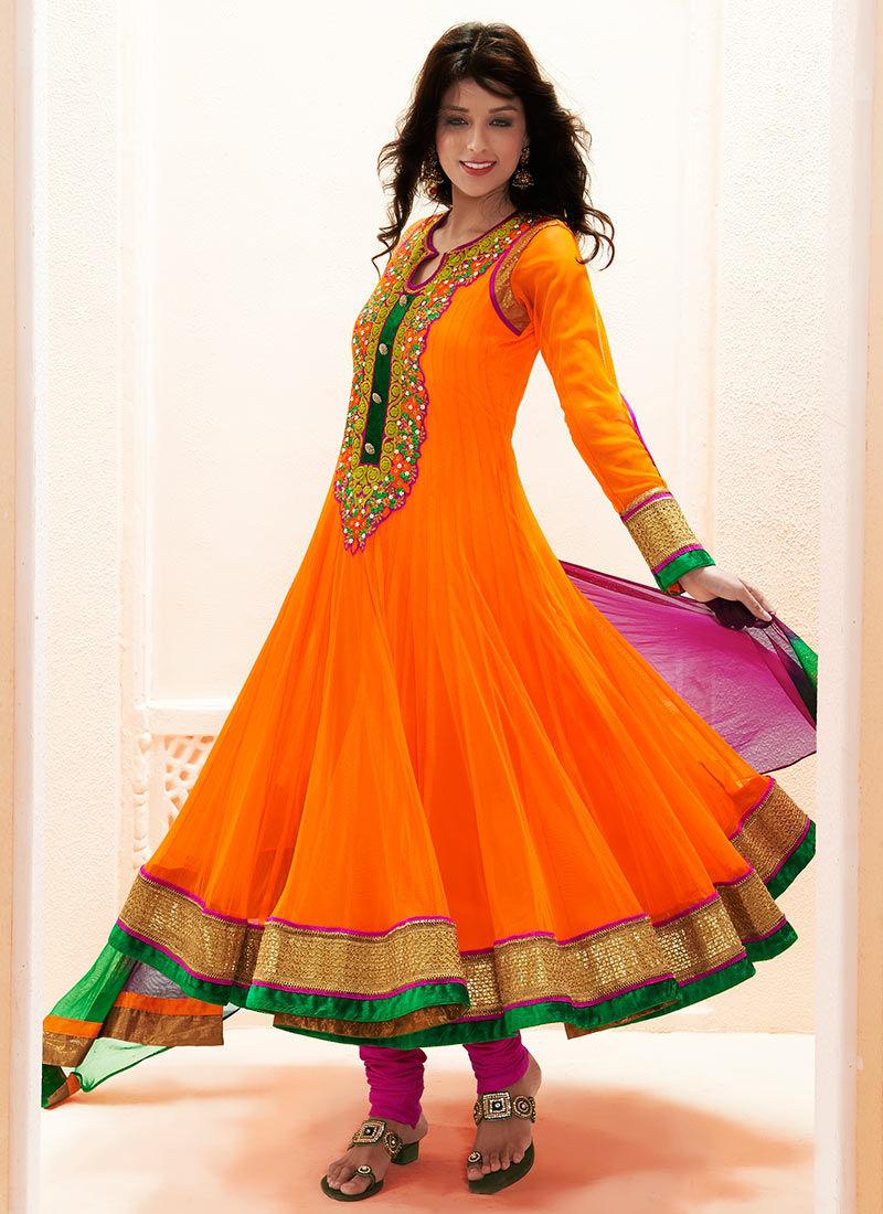 orange anarkali suits