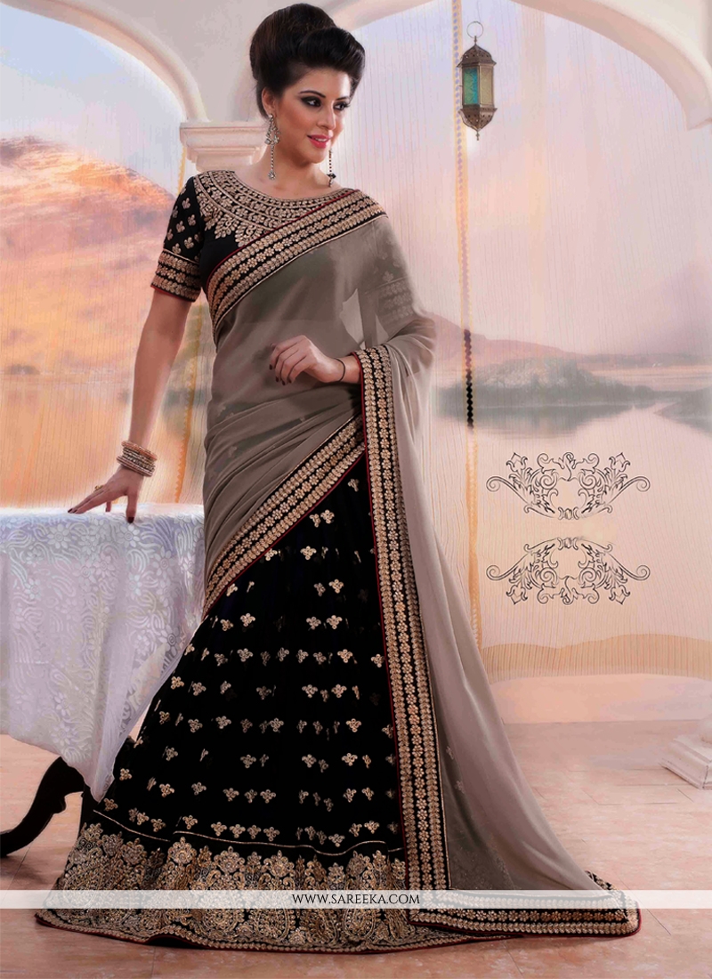 Beige Shimmer Georgette Lehenga Saree -