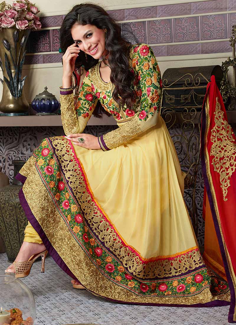 Cream Ankle Length Anarkali Suit