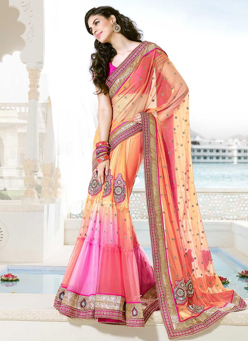 Pink Embroidered Lehenga Saree - Lehenga Sarees