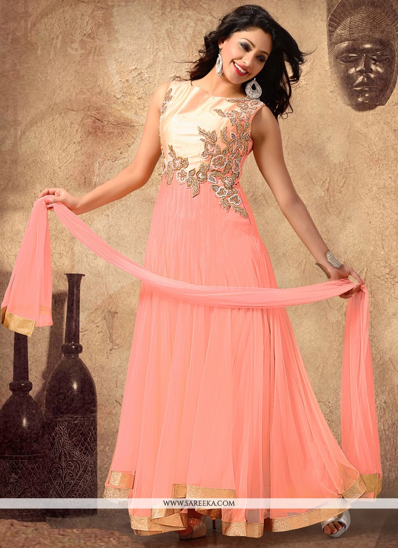 Peach Net Anarkali Salwar Kameez - New Arrivals