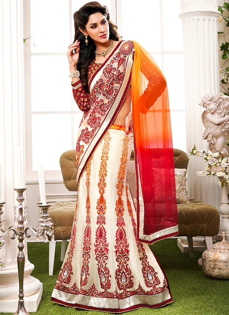Off White Lehenga Choli Indian Embroidered Lengha For Wedding Party Dress |  eBay