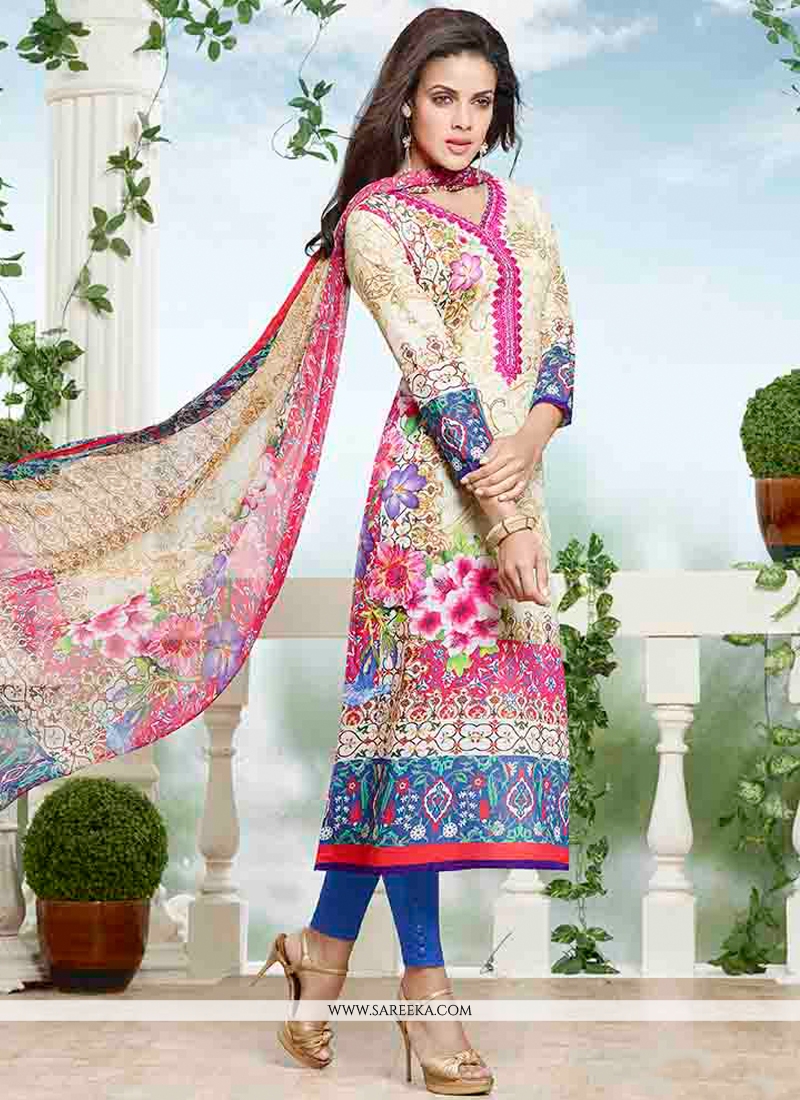 Cotton Print Work Churidar Designer Suit - Salwar Kameez