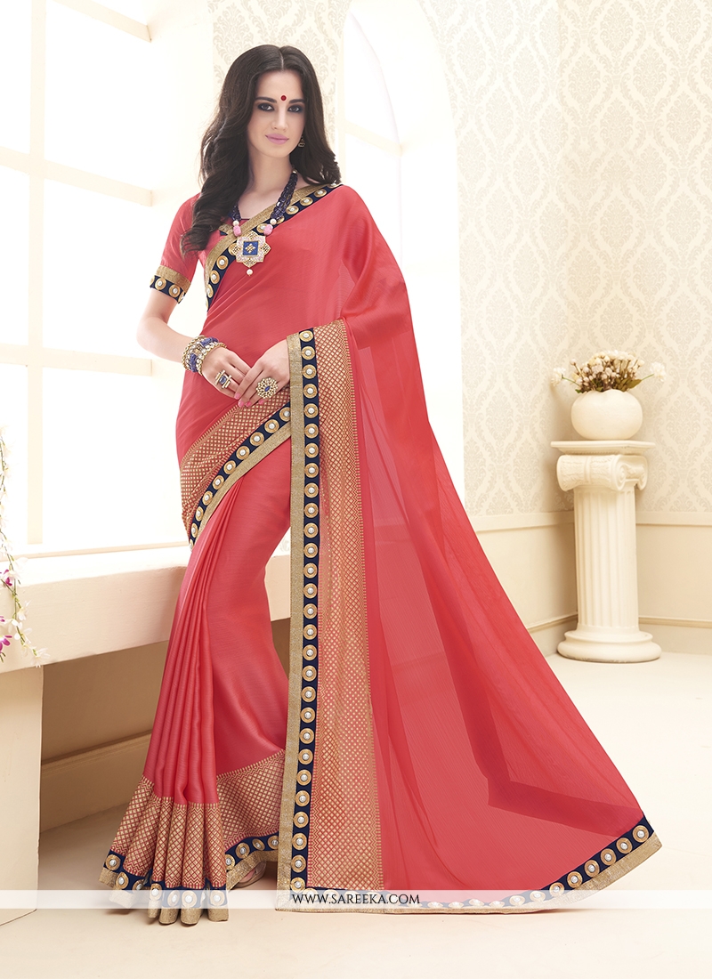 Chiffon Satin Patch Border Work Designer Saree