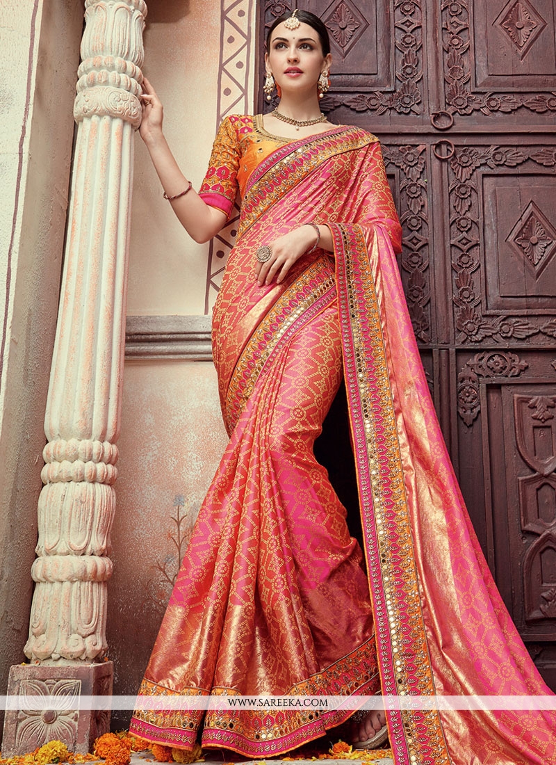 bridal pink wedding saree
