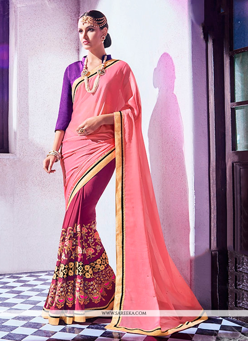 Jacquard Pink Embroidered Work Designer Saree