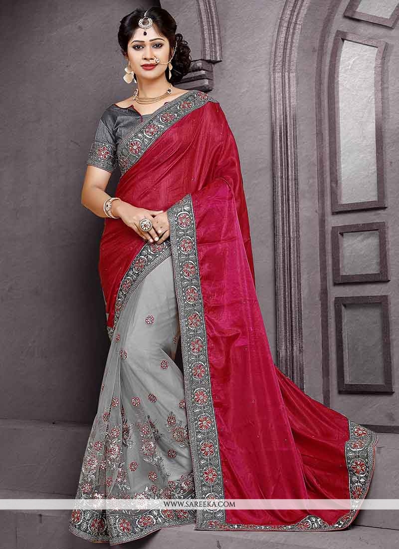 Buy New Age Pink Soft Silk Saree with Lavender with silver Design on it's  border