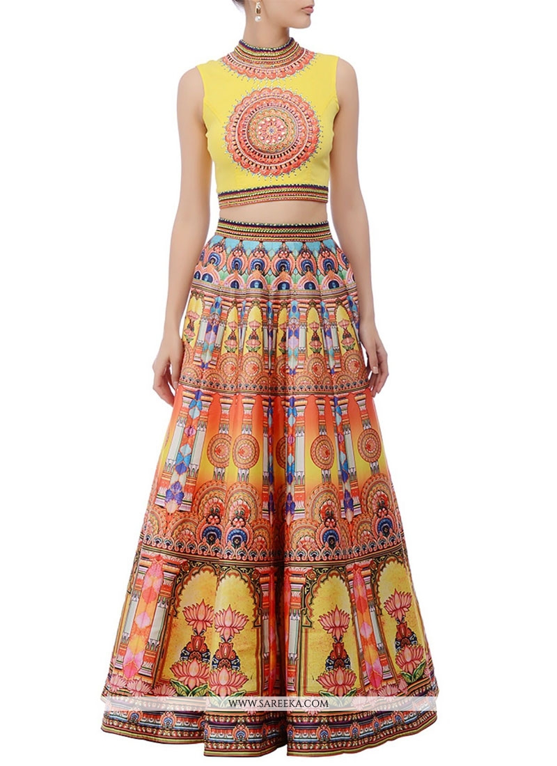 Buy Embroidered Art Silk A Line Replica Lehenga Choli In Yellow Online