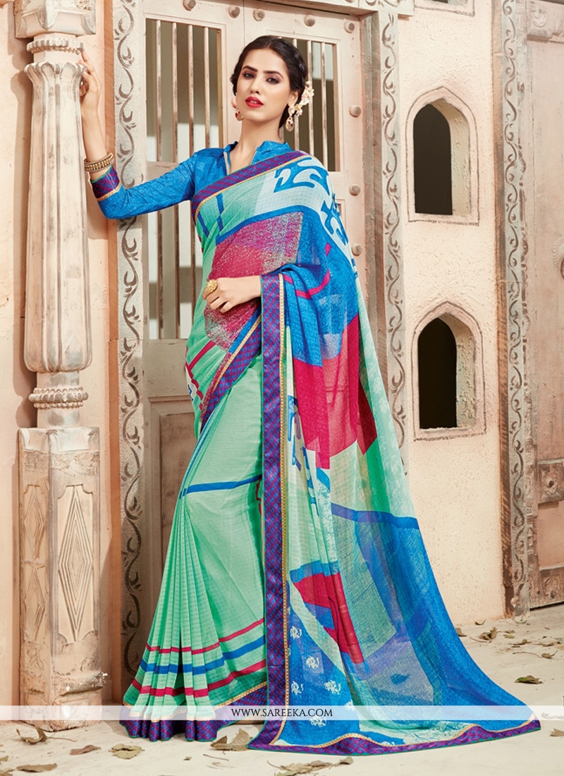 Georgette Multi Colour Print Work Casual Saree