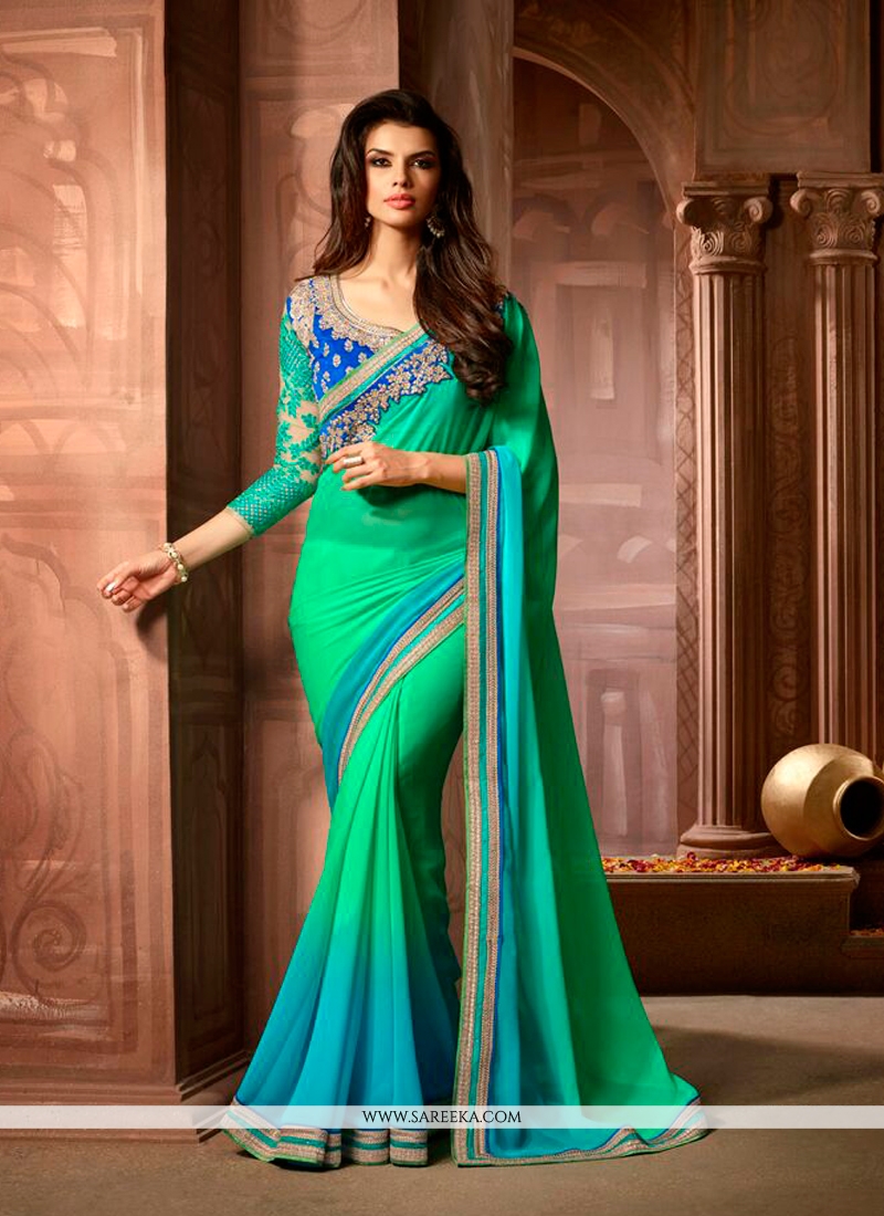 Georgette embroidered work designer saree