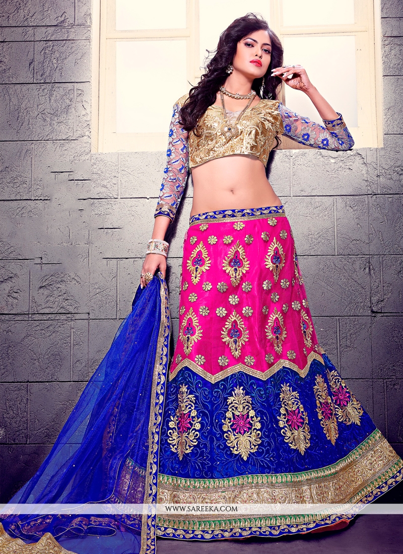 blue and pink lehenga choli