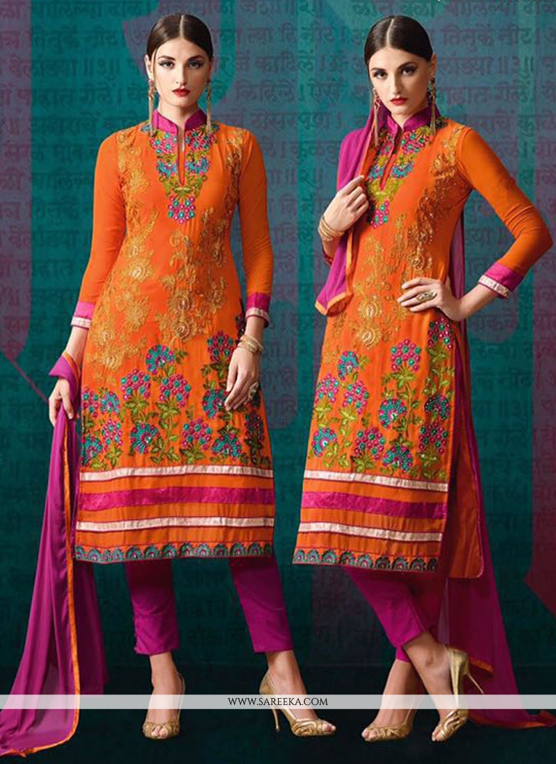 orange and pink churidar