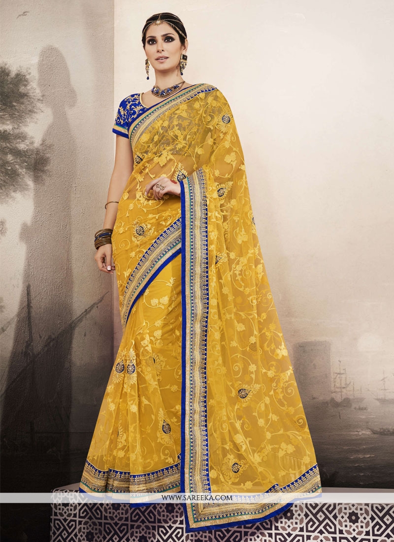 Buy Embroidered Work Net Designer Saree Online USA