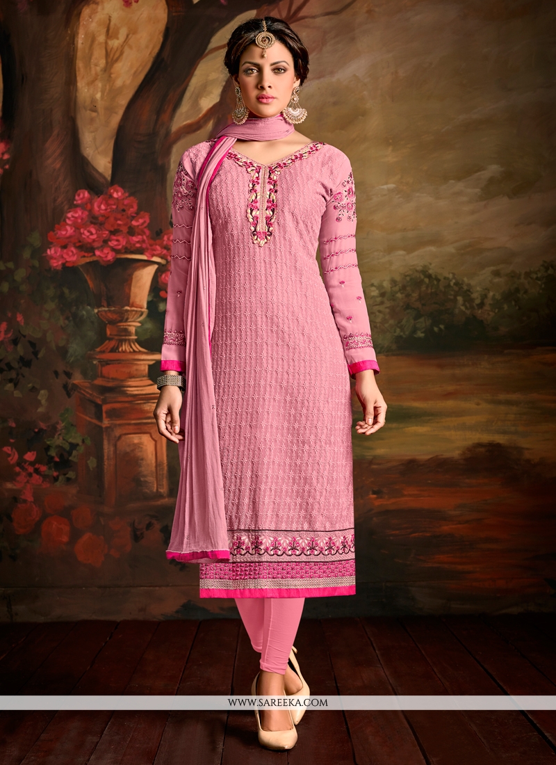 Georgette Pink Churidar Designer Suit