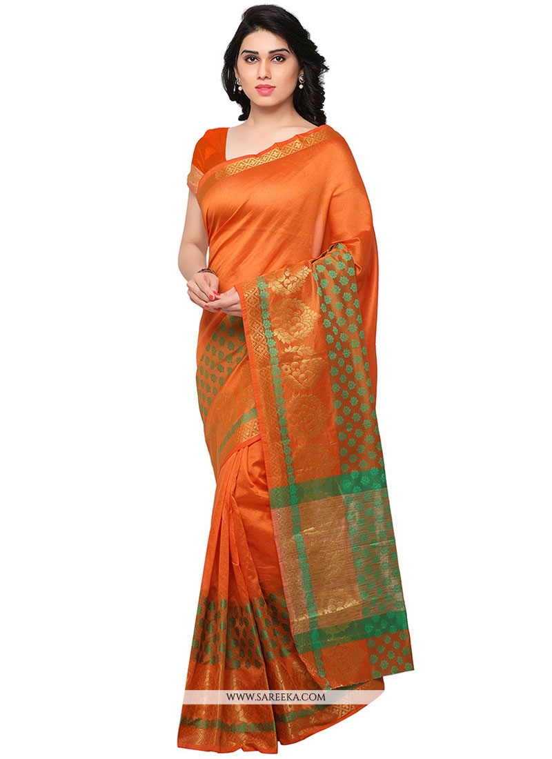 Buy Banarasi Silk Orange Traditional Saree Online Uk 3655