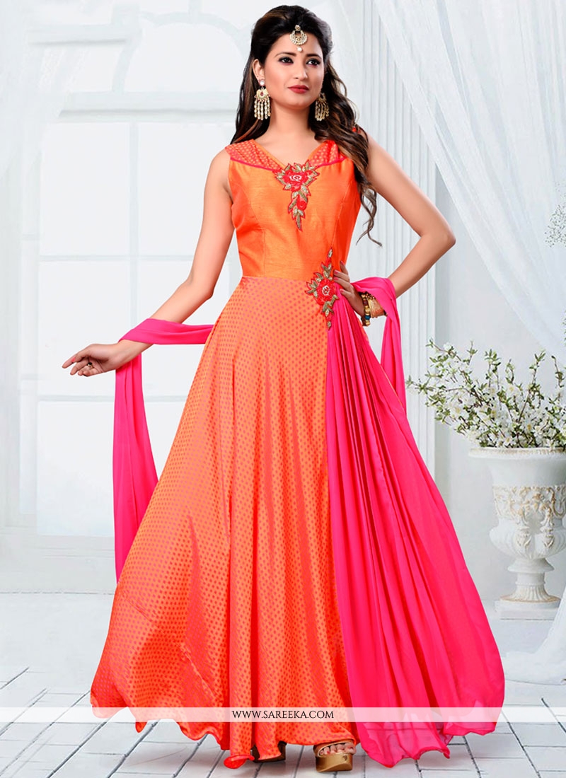 orange and pink combination punjabi suit