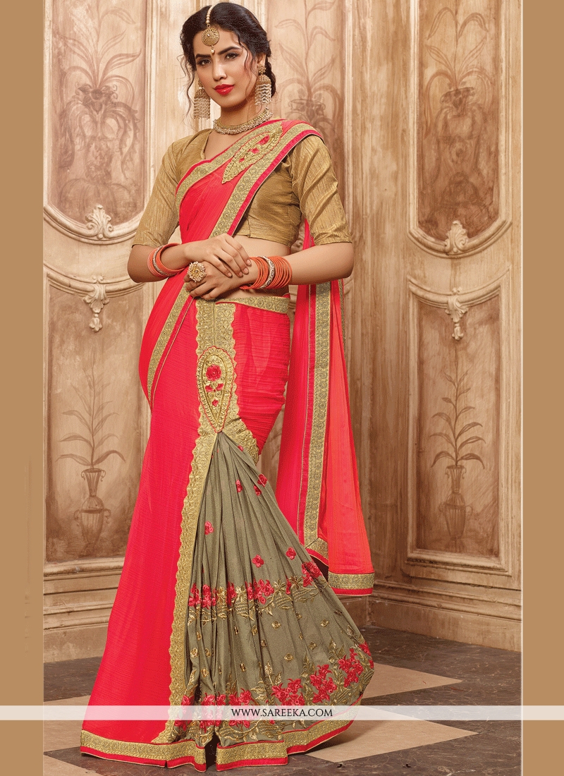 Buy Art Silk Peach Designer Saree Online 3155