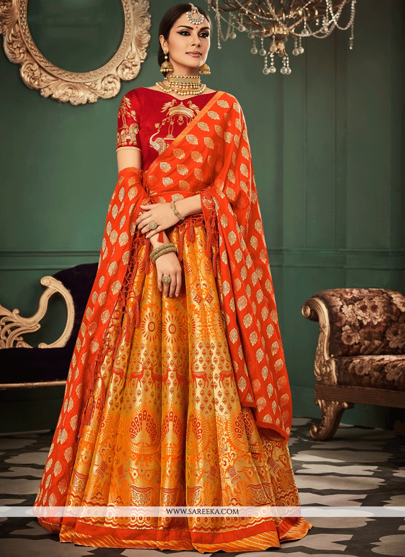 Orange Red Shaded Banarasi Silk Lehenga Choli Lehenga 2042LG07