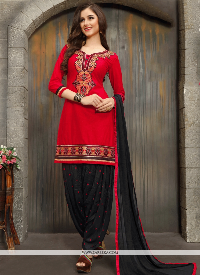 Buy Resham Art Silk Designer Patiala Suit in Maroon Online