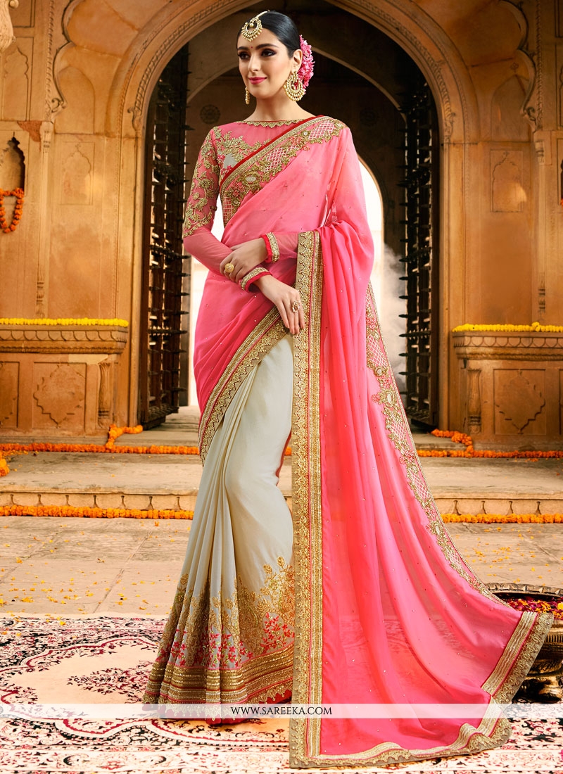 Buy Faux Chiffon Patch Border Work Shaded Saree Online : USA