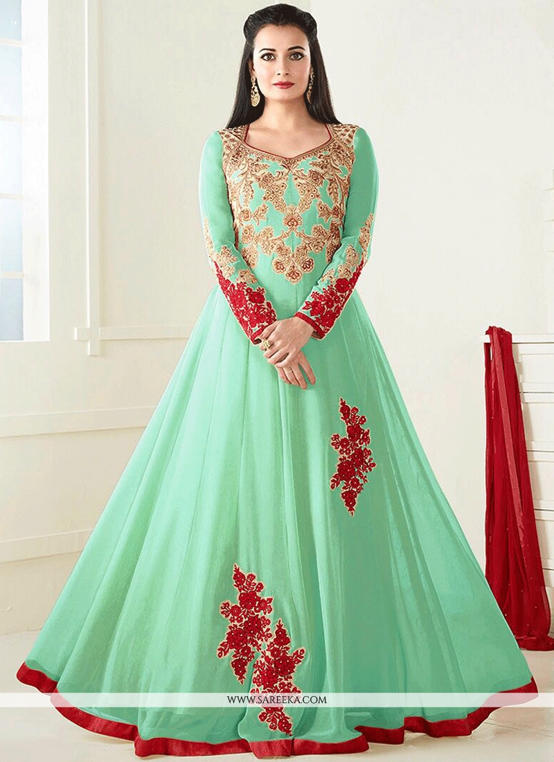 Buy Online Diya Mirza Sea Green Floor Length Anarkali Suit : 61231