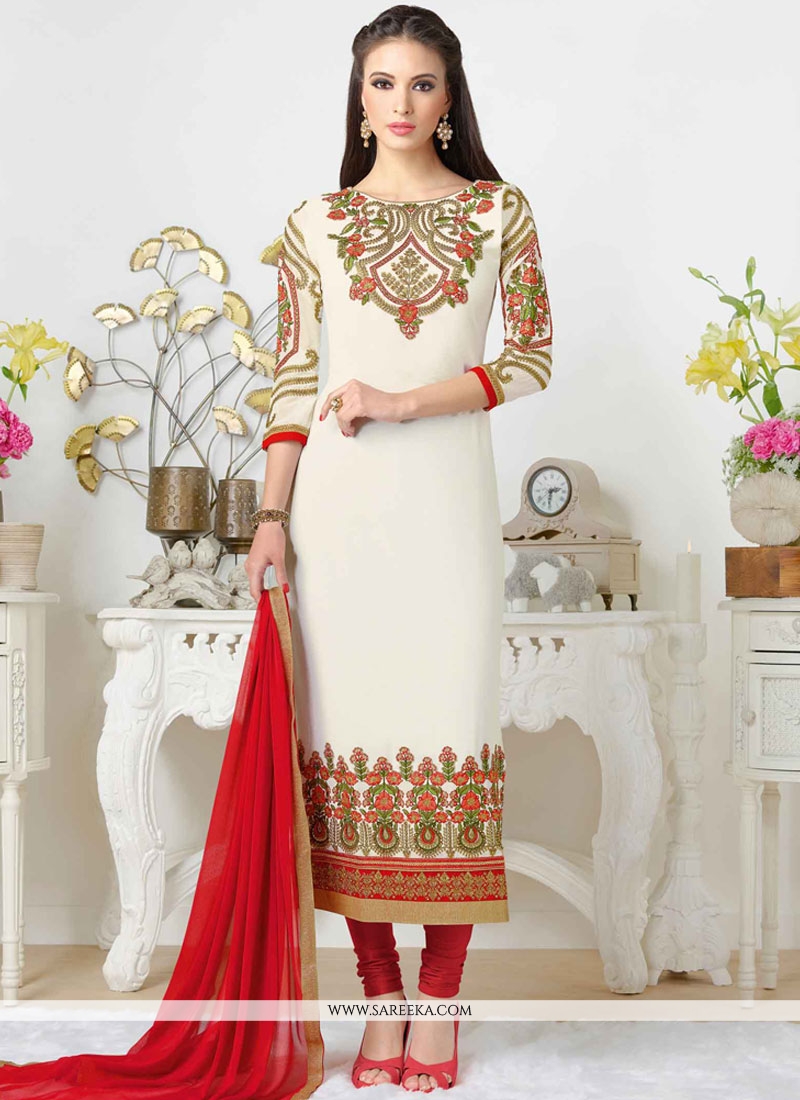 Buy White Churidar Designer Suit Online : 57090