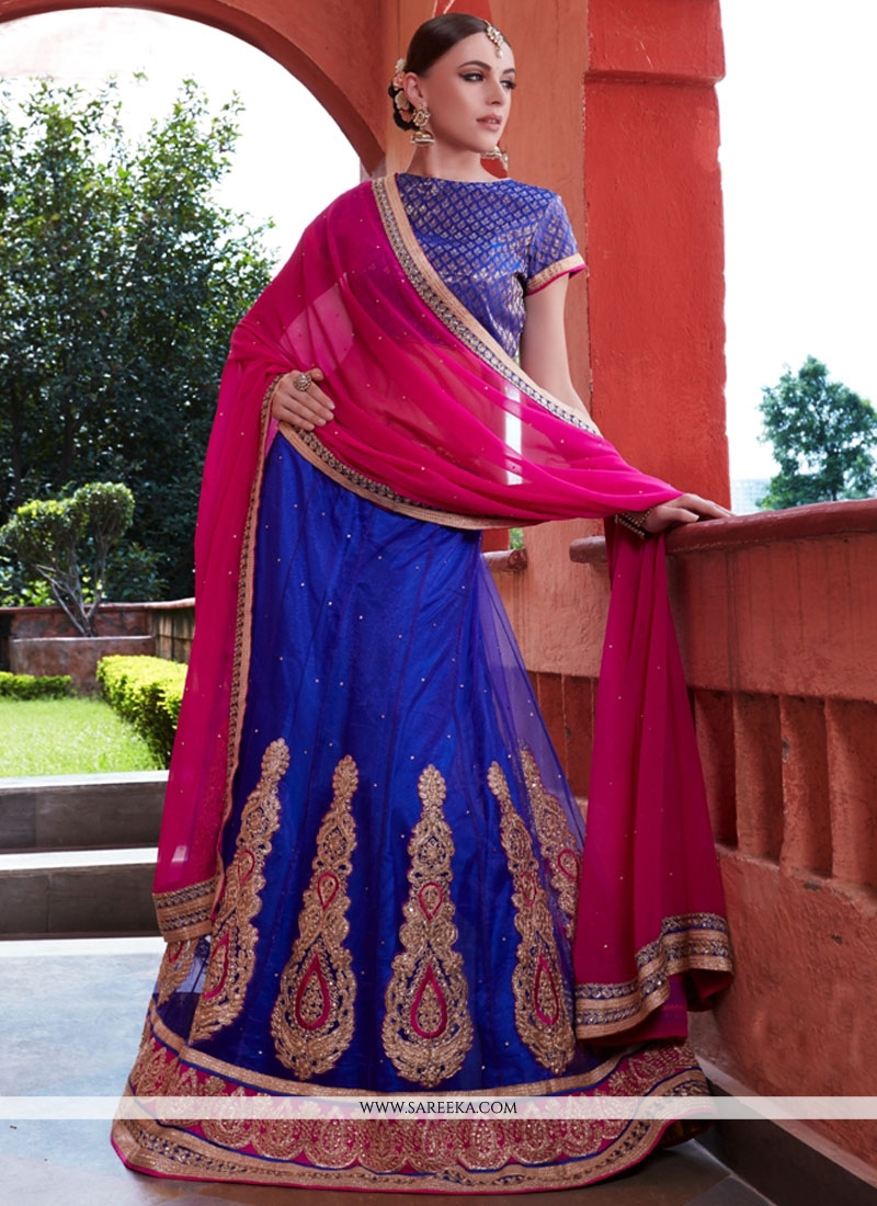 blue and pink lehenga choli