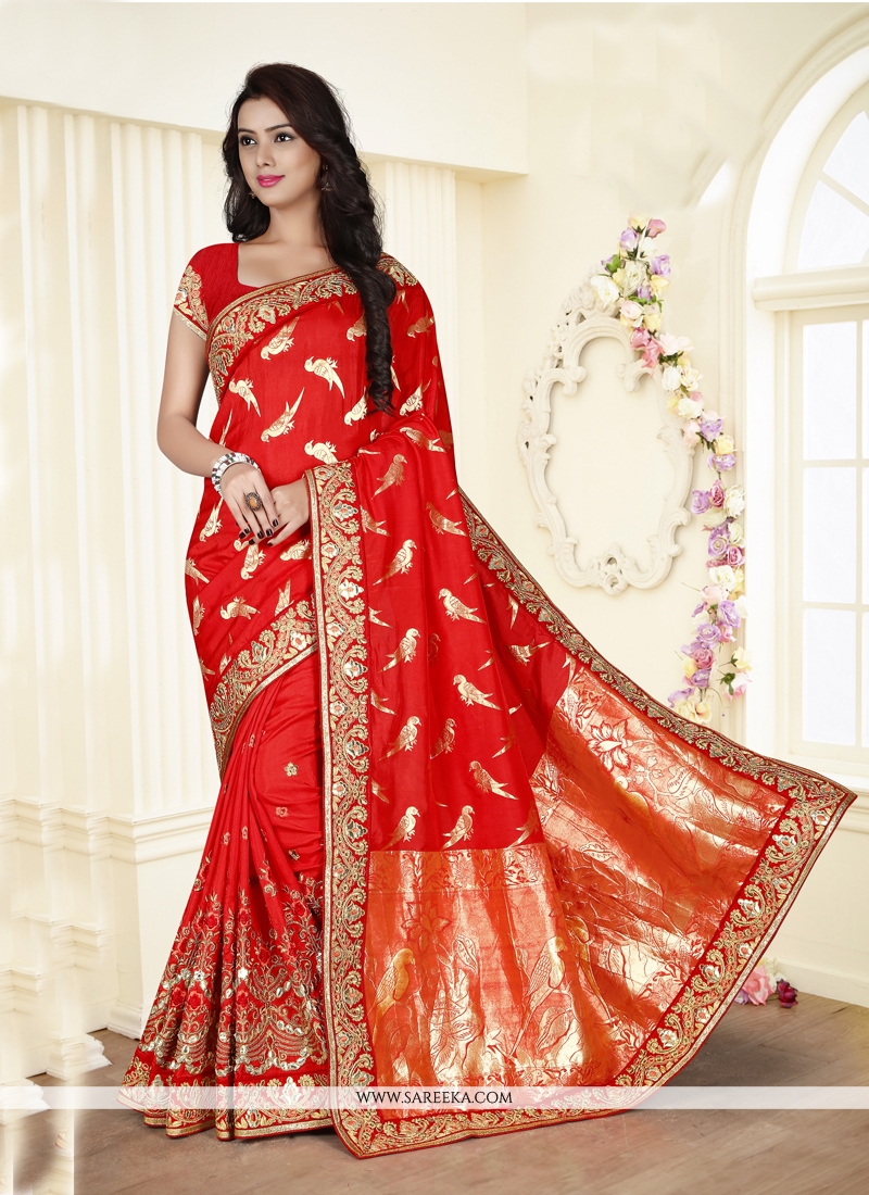 Buy Patch Border Work Red Traditional Saree Online : Germany