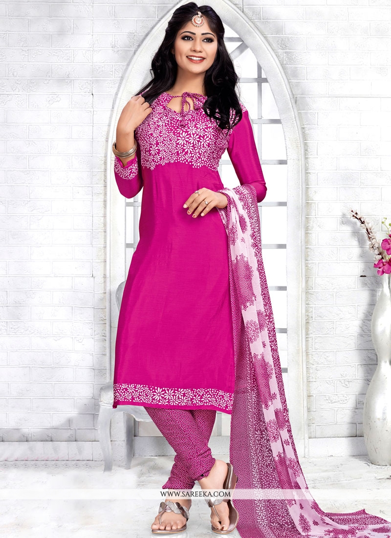 Buy Hot Pink Faux Chiffon Churidar Suit Online India