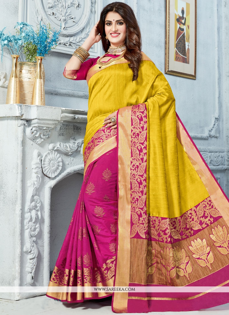 Engrossing Hot Pink Stone Satin Silk Saree