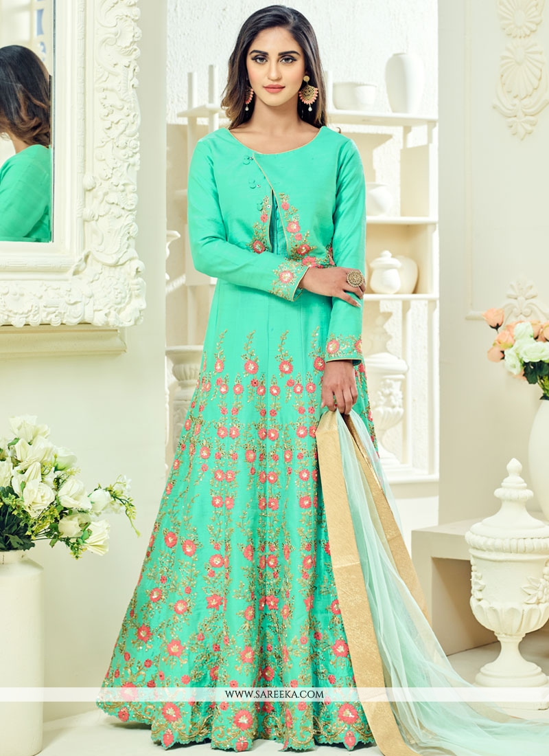 Buy Krystle Dsouza Sea Green Floor Length Anarkali Suit Online : India
