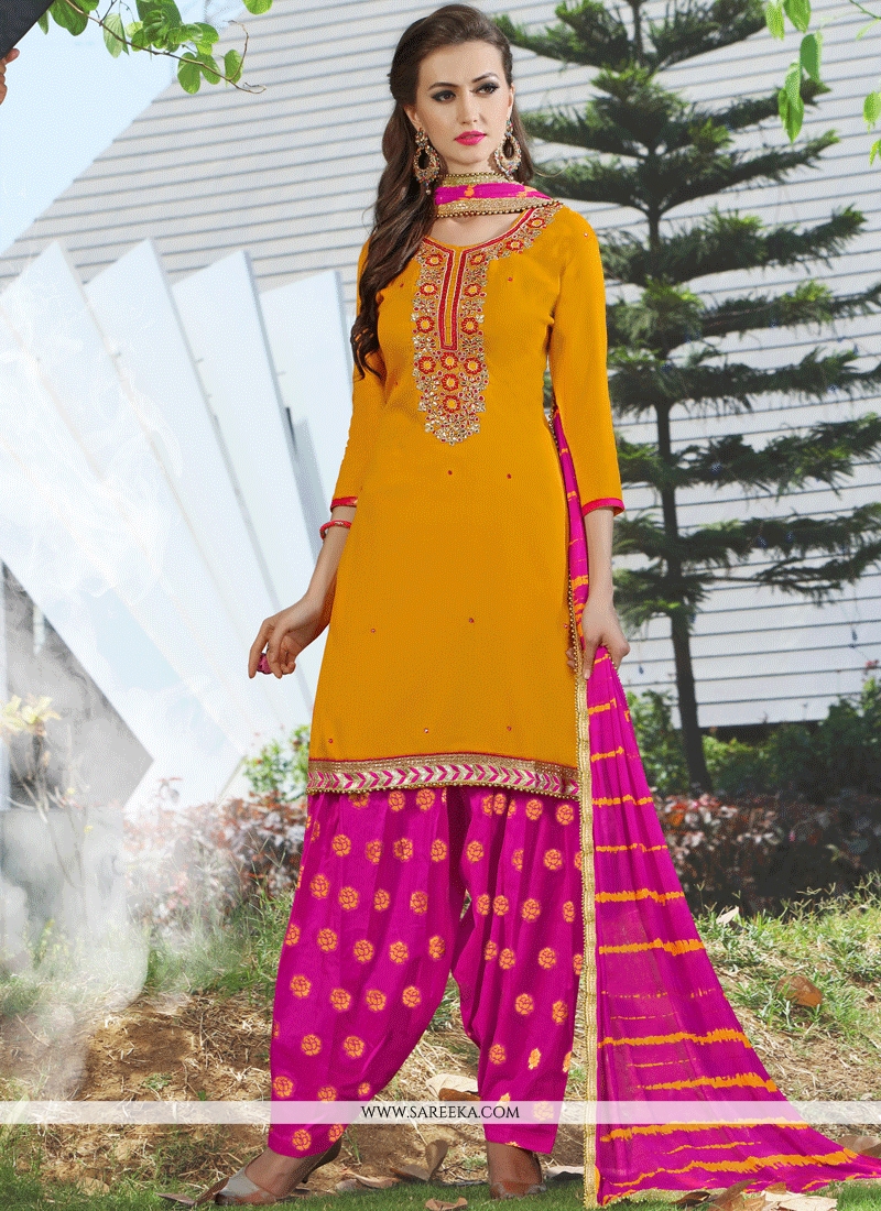 yellow pink punjabi suit