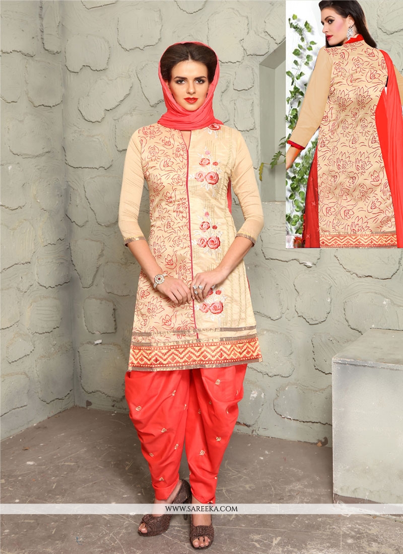 red and peach punjabi suit