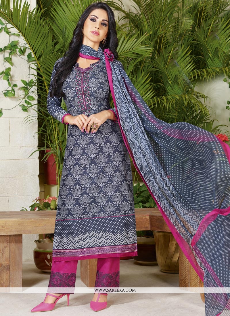 Buy Grey and Hot Pink Cotton Pant Style Suit Online 57877