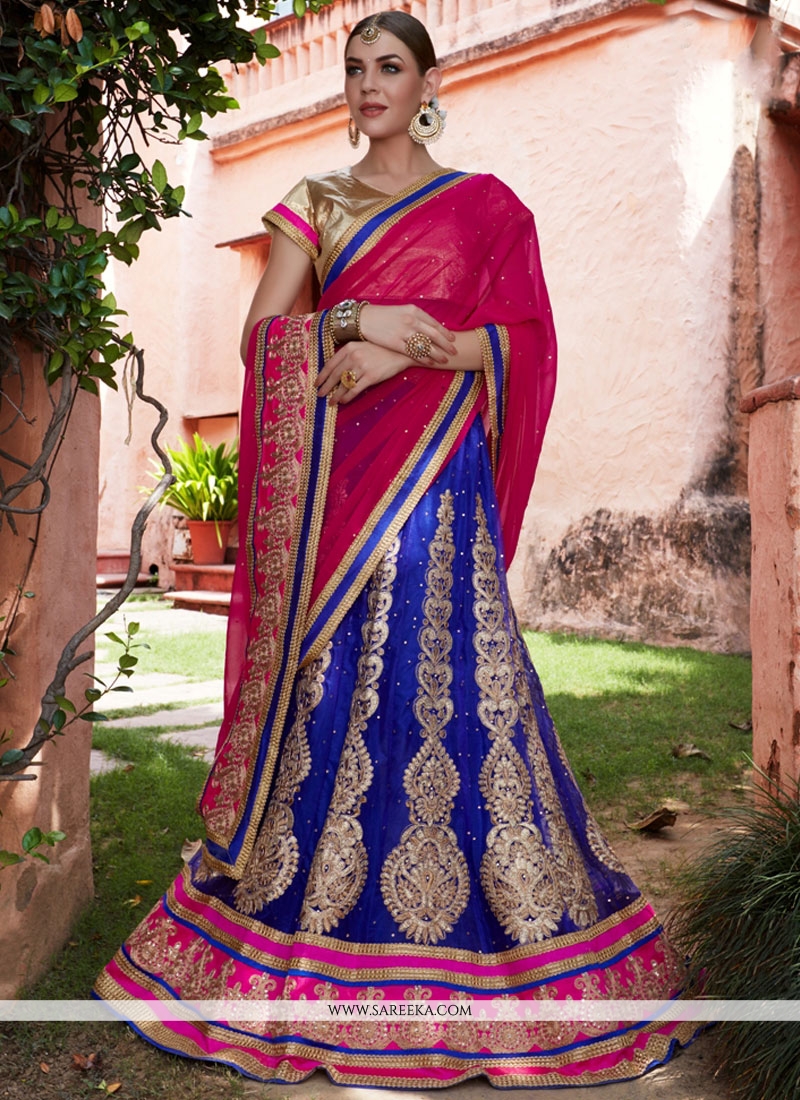 blue and pink lehenga choli
