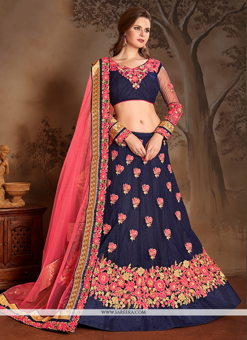 Buy Pink Satin Silk Digital Printed Work A Line Lehenga Navy Blue Dupatta  Festive Wear Online at Best Price | Cbazaar