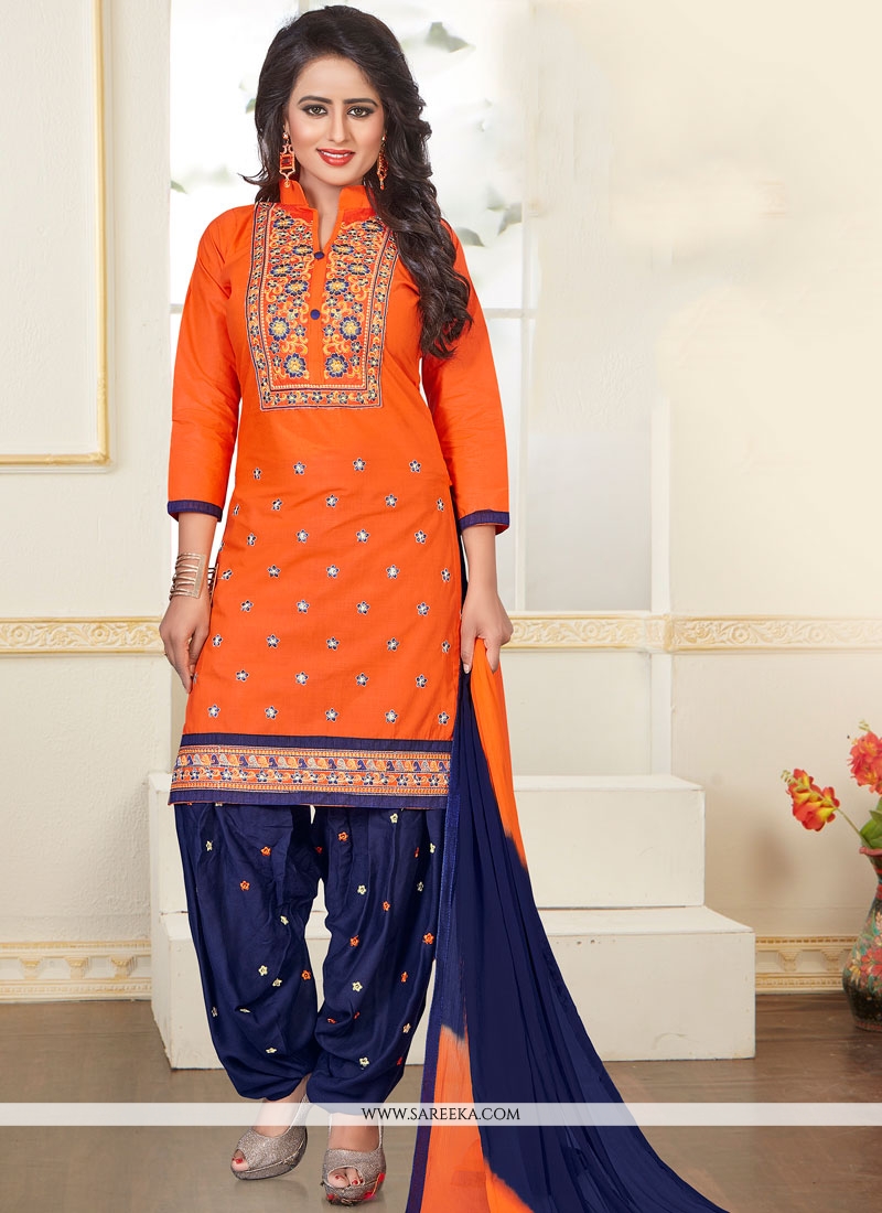 navy blue and orange salwar suit