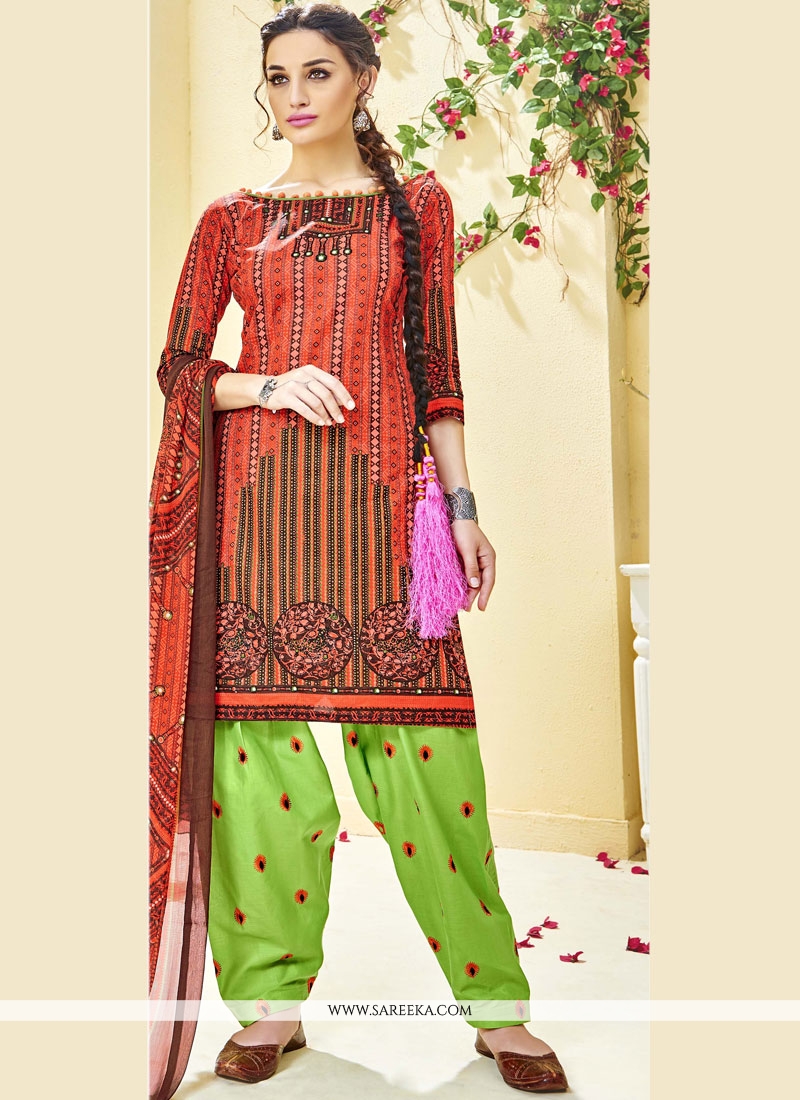 Buy Print Work Orange Punjabi Suit Online