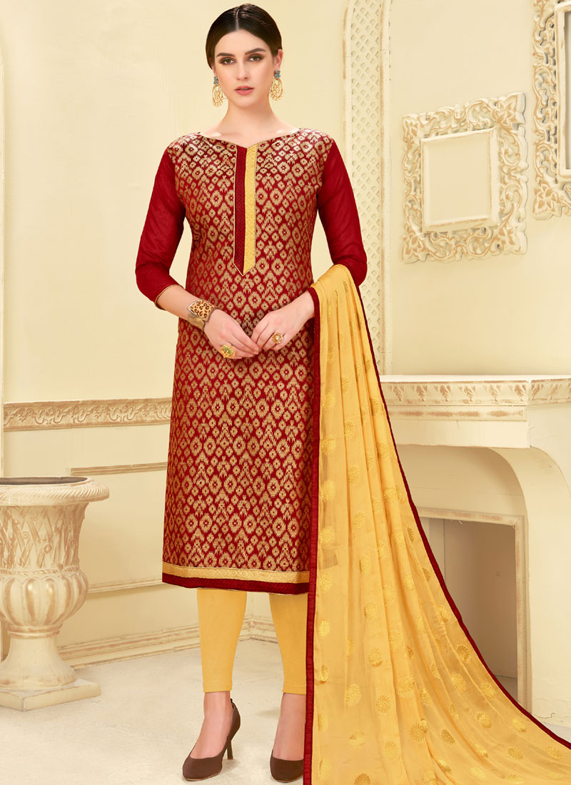 Buy Art Silk Maroon Churidar Suit