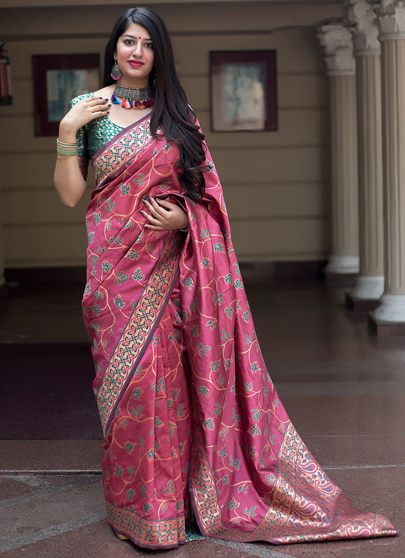 Buy Art Silk Pink Weaving Designer Traditional Saree 95603