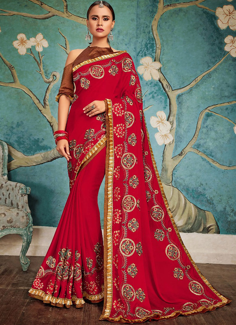 Buy Art Silk Traditional Designer Saree in Red 94465 Party Wear Sarees