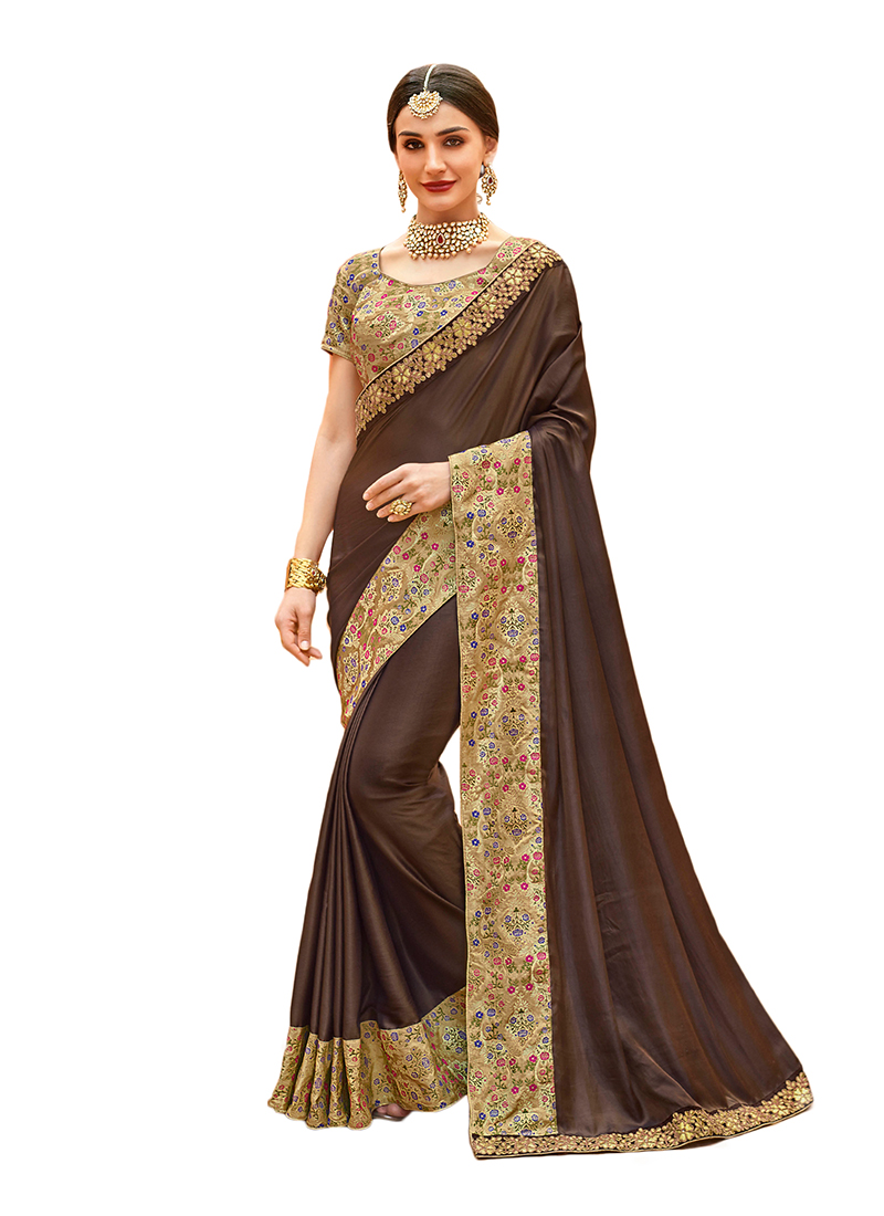 Buy Brown Designer Traditional Saree Online
