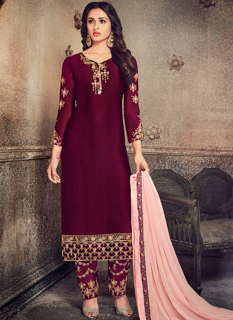 Buy Brown Silk Pant Style Suit : 86252