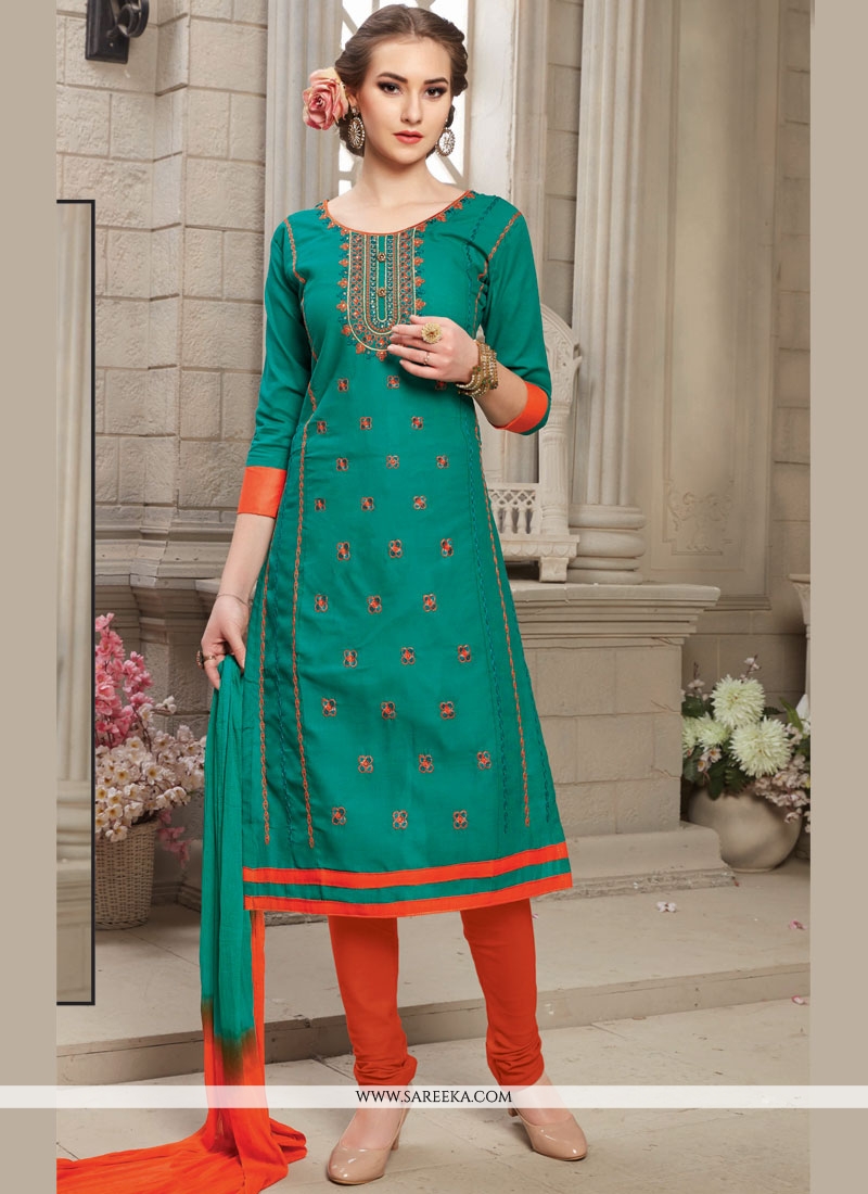 Cotton Embroidered Work Churidar Suit Buy Online