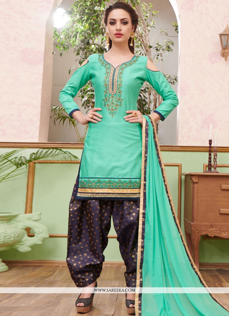 Buy Cotton Sea Green Punjabi Suit Online - Punjabi Suits