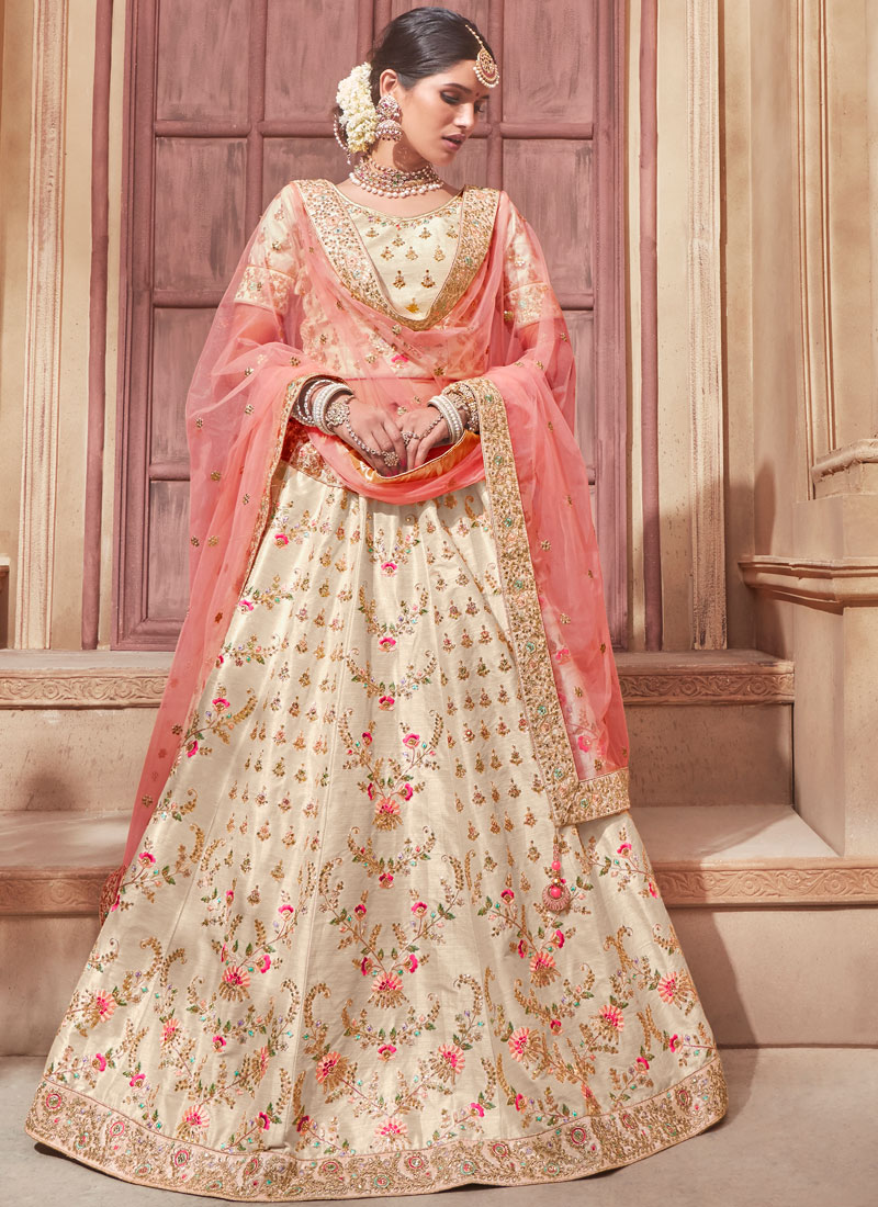 Cream peach banglori silk Indian wedding lehenga choli 4603